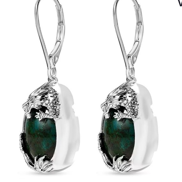 EverTrue Chrysocolla 13.40 ctw Dragon's Embrace Earrings in Platinum Bond - Picture 4 of 6